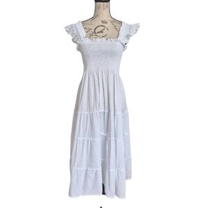 Hill House home Ellie Nap Dress M White blue Tiered swiss dot Smocked Cottage